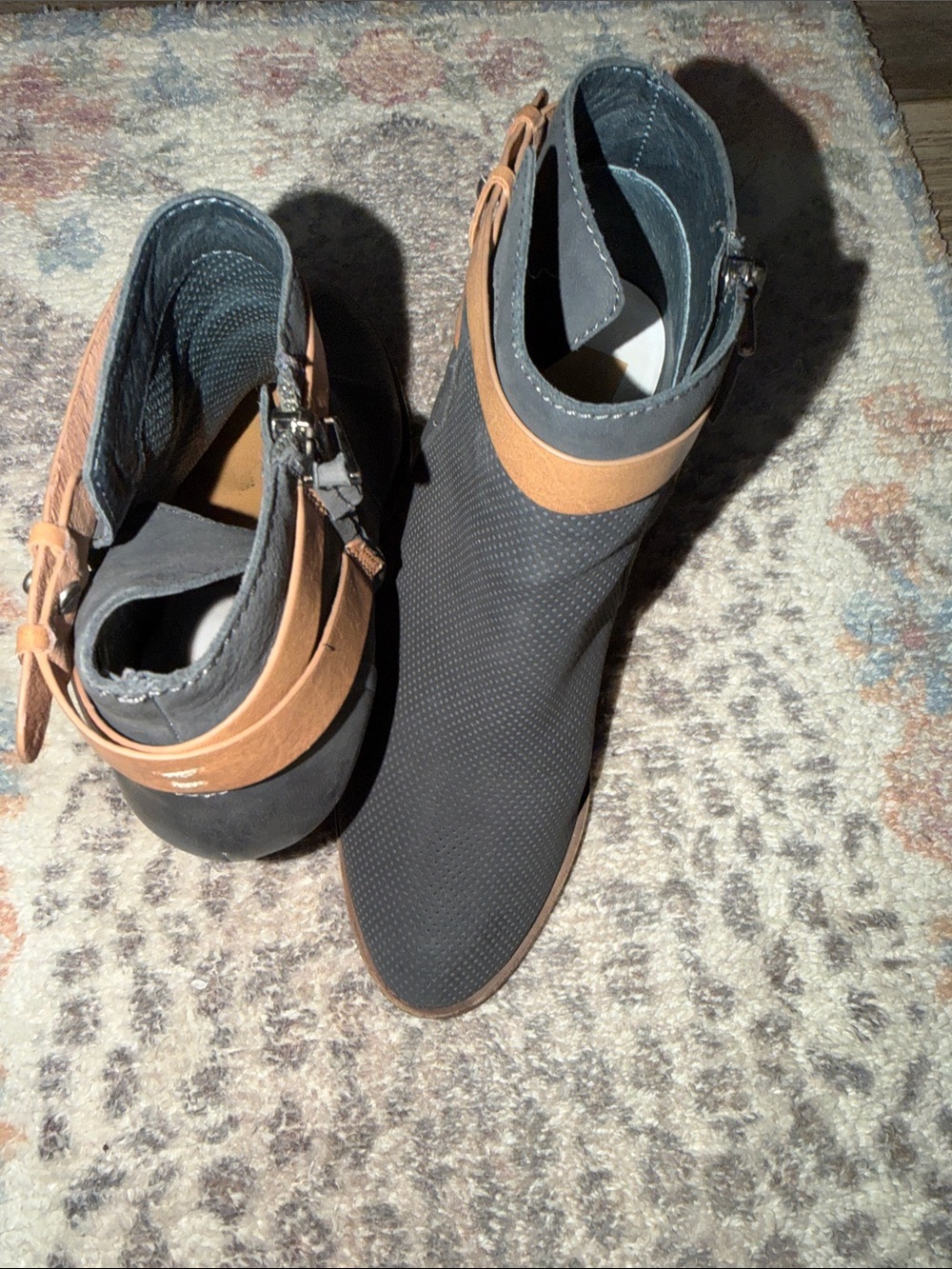 Dolce Vita Black Ankle Booties with Tan Strap Accent